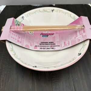 New Power Puff Girls Ceramic Ramen Bowl w/Chopsticks 30oz. Cartoon Network